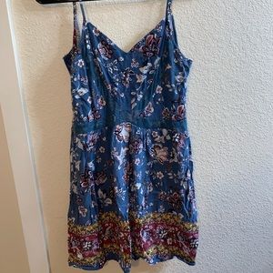Spaghetti Strap Summer Blue Floral Dress